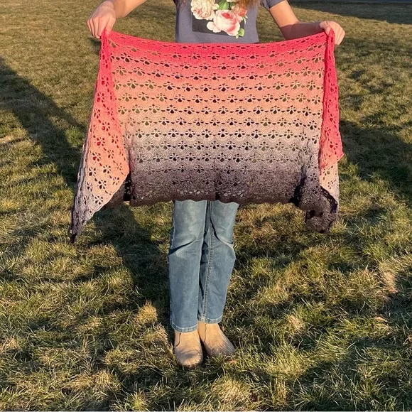 Hand Crocheted Gradient Rectangular Shawl - Picture 6 of 8